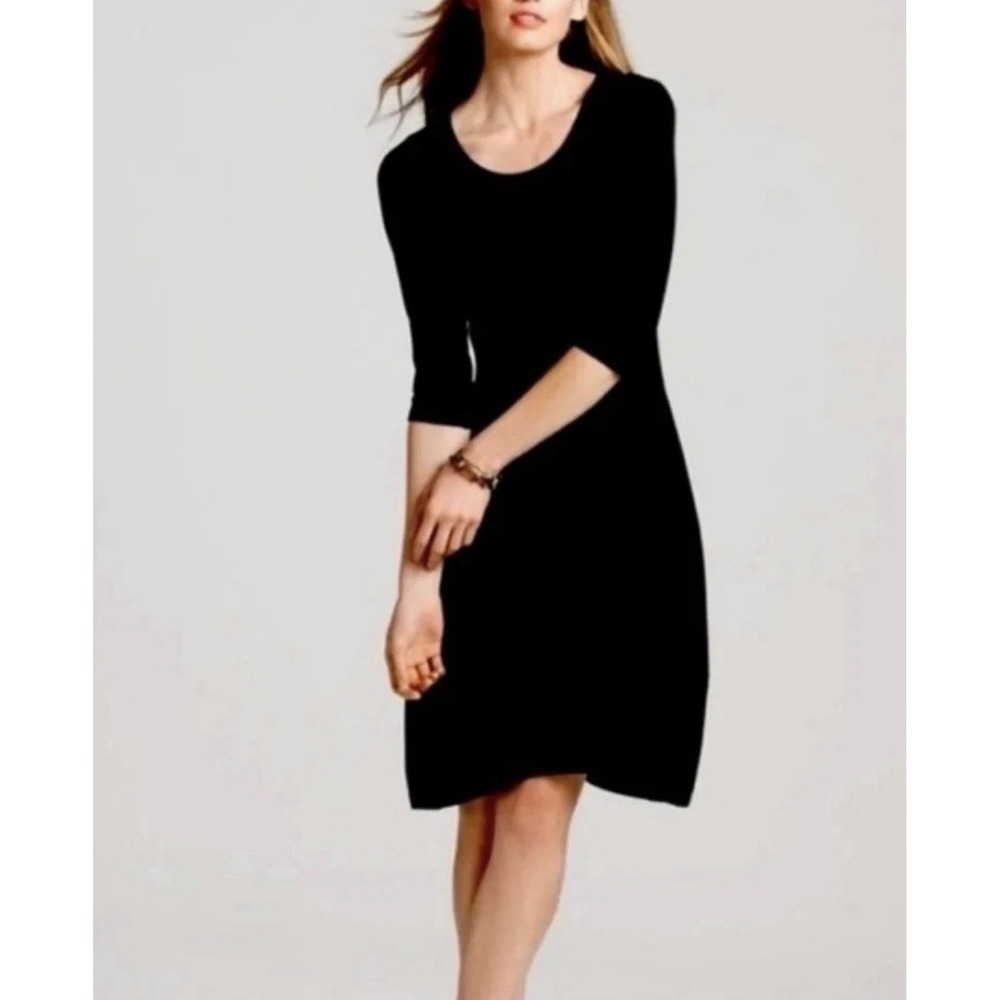 Eileen Fisher Above Knee 3/4 Sleeve Dress Black Size Small Preppy